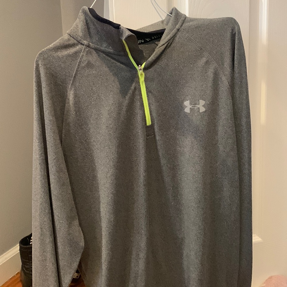 gray and green under armor quarter zip